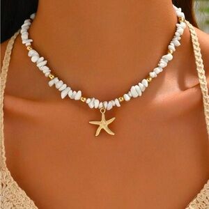 Gold and White Starfish Necklace